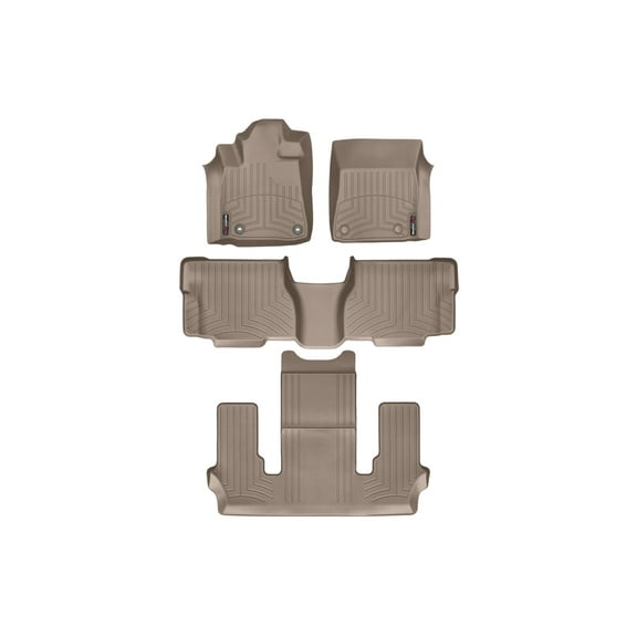 WeatherTech Custom Fit FloorLiners compatible with 2012-2022 Toyota Sequoia - Complete Set (1st, 2nd, & 3rd Row), Tan