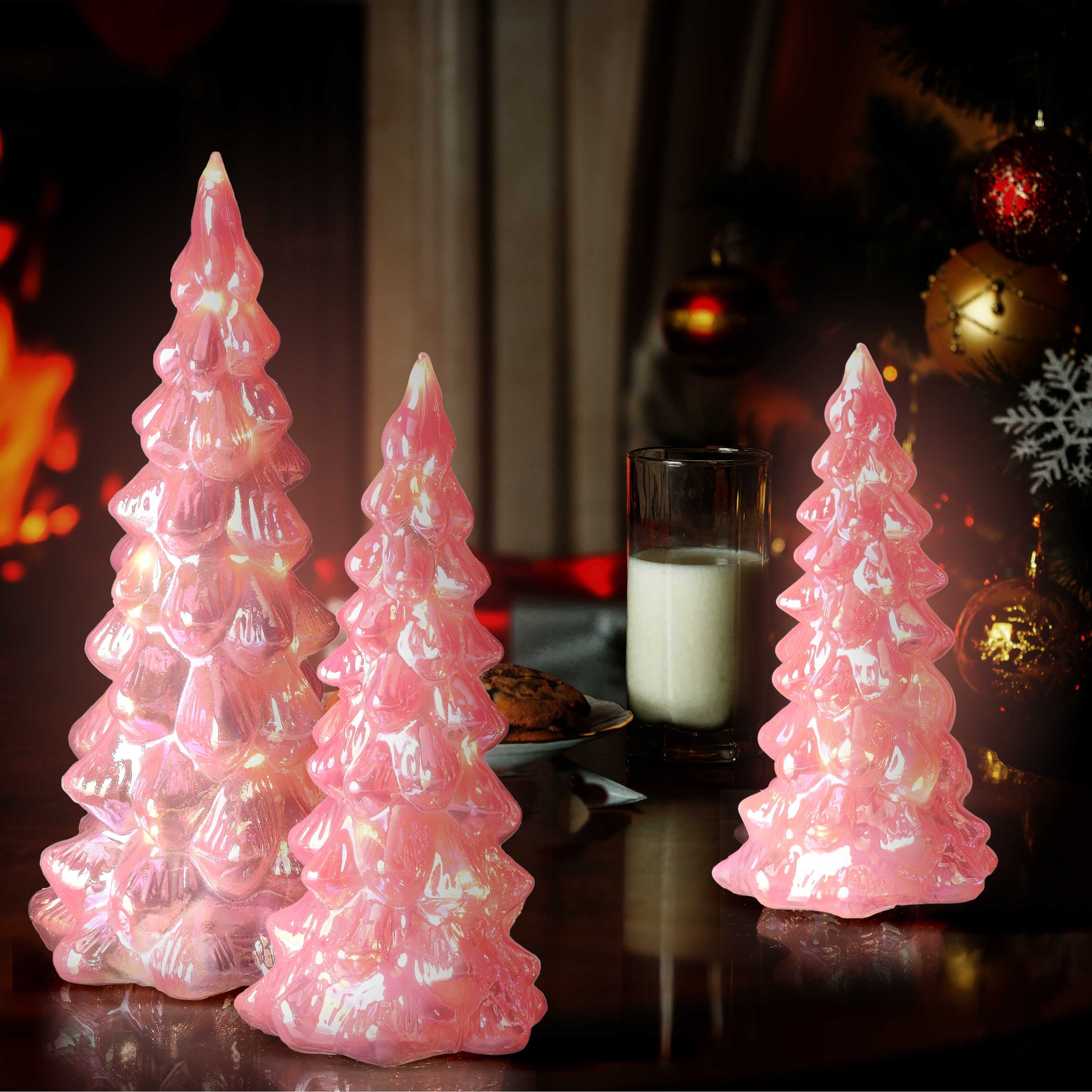 Set of 3 Large Lighted Iridescent Glass Christmas Trees 2599500