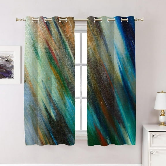 Solid Dark Watercolor Bedroom Curtains, Blue Acryl Abstract Green Artist Artistic Beautiful Black Blackout Grommet Window Treatment Drapes For Living Room 38"W x 54"L (Pack of 2)