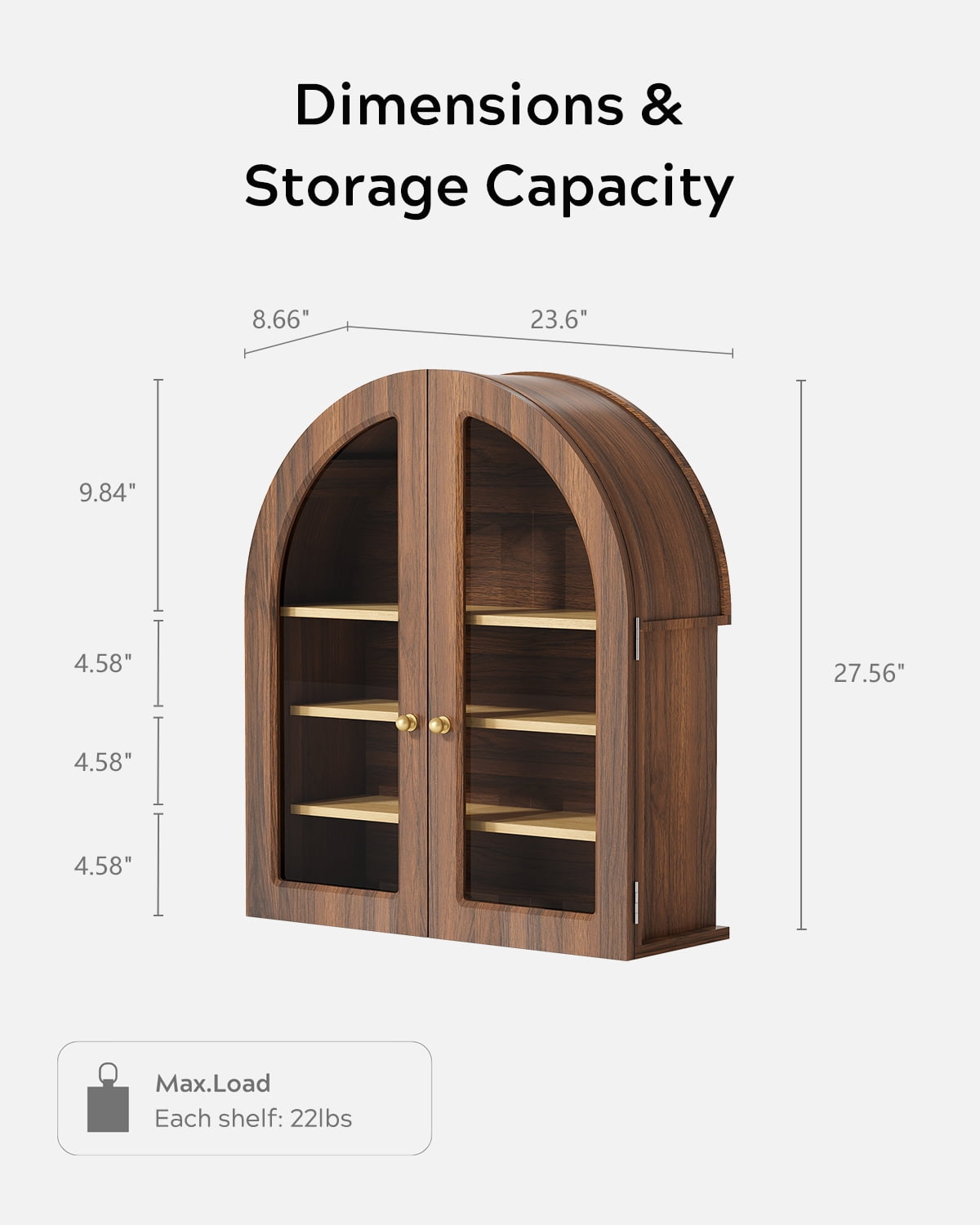 EYYTHUNG Modern Arched Wall Cabinet, Large Medicine Cupboard, Farmhouse Bathroom Storage Cabinet with Door Adjustable Shelf, Brown Oak