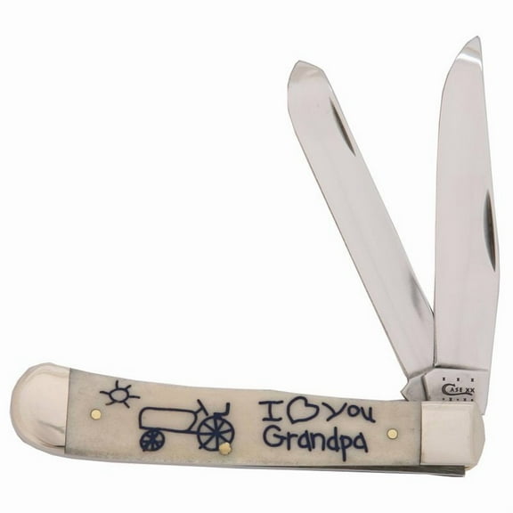 Case Cutlery 9232 Natural Bone I Love You Grandpa Trapper Knife with Stainless Steel Blades, Natural Bone