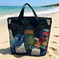 thumbnail image 4 of Yardvibe Beach Tote Bag for Women, 11.02"x9.84" Large Mesh Holiday Handbag, Reusable Summer Casual Shoulder Bags for Travel Swimming (Black-Small), 4 of 5