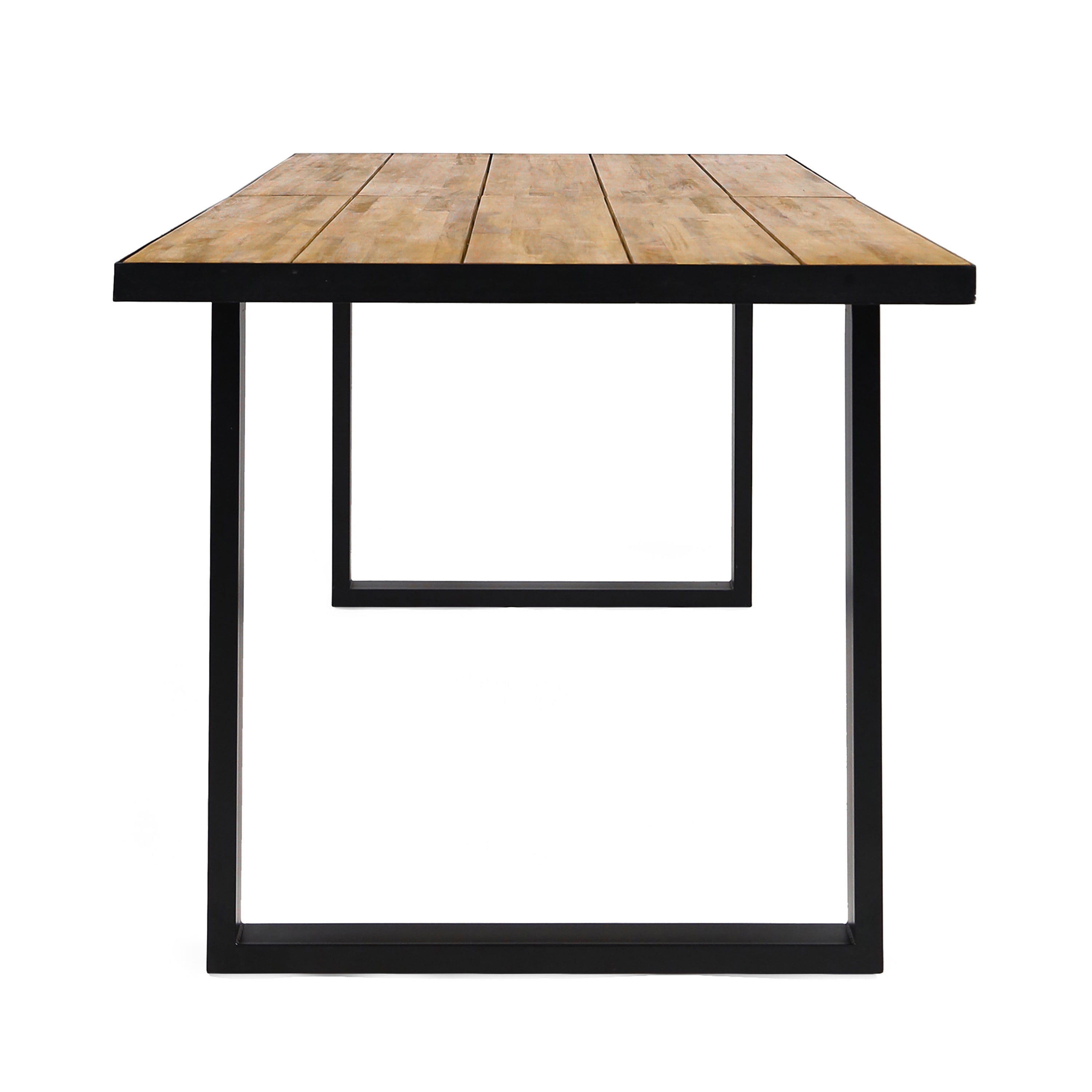 Outdoor Dining Table 70 Inch, Large Size Acacia Wood Tabletop for Patio Garden Yard, Teak and Black