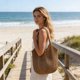 thumbnail image 4 of Bolso de playa de algodón tejido, bolso de hombro tipo tote | Bolso informal de verano con diseño calado | Bolso de viaje de gran capacidad para mujer | Ideal para vacaciones en la playa y uso diario, 4 of 6