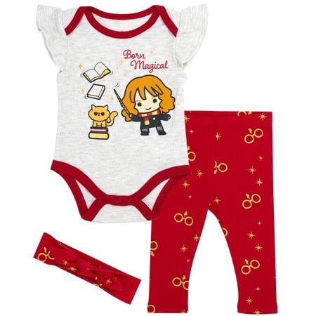 Harry Potter Baby Girls Bodysuit One Piece Three Pack Gifts for Baby Girls (Burgundy 0-3 Months)