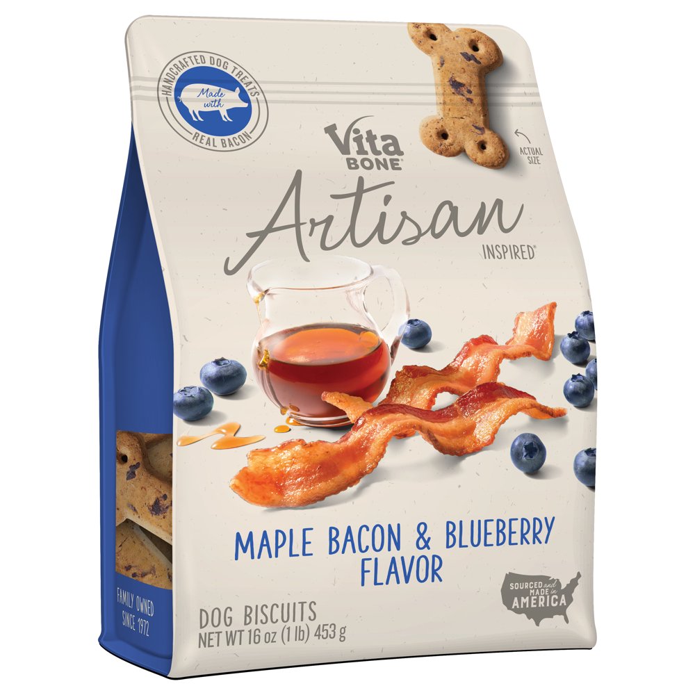 Vita Bone Artisan Inspired Maple Bacon Blueberry Flavor Dog Treat 