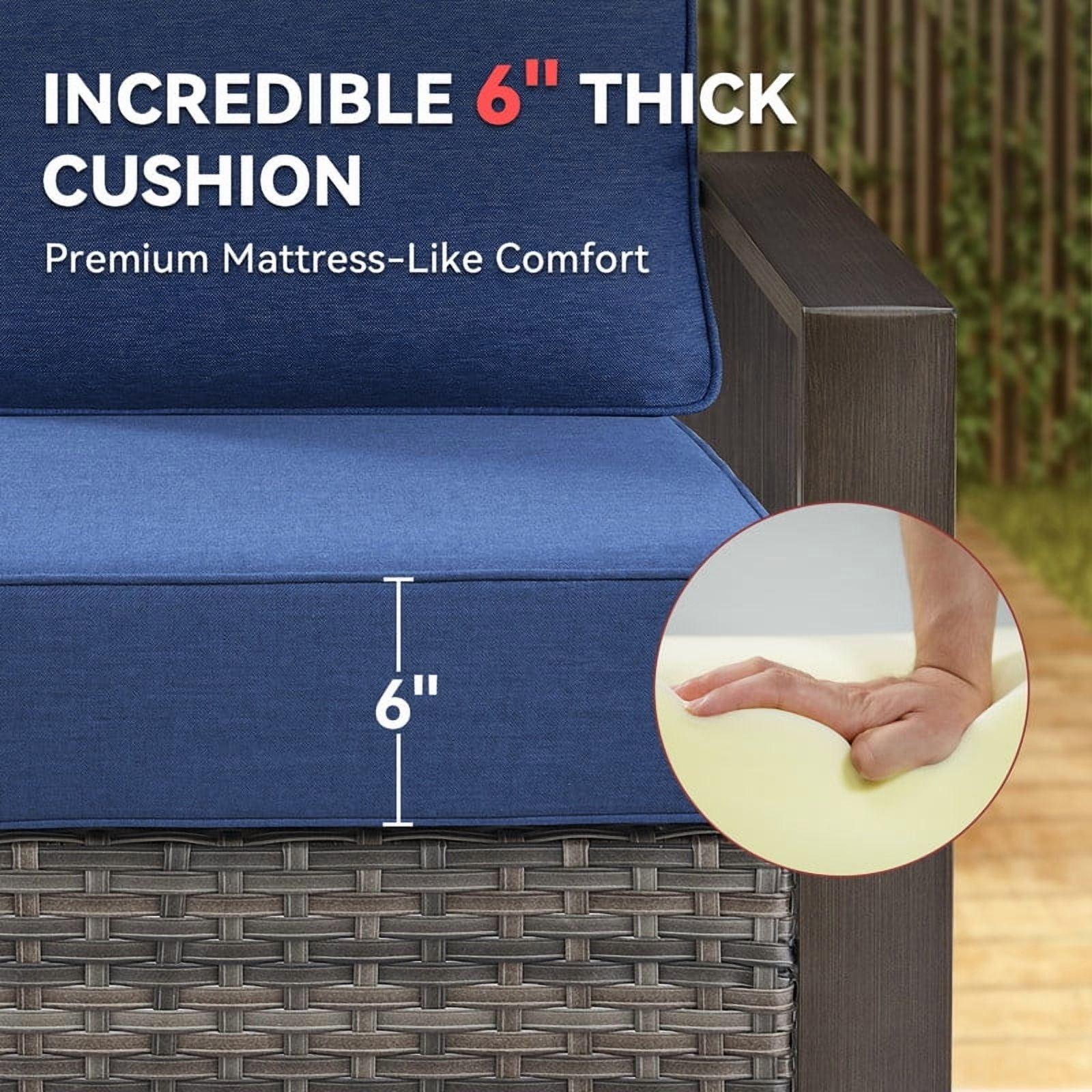 Gymojoy 24 in. x 24 in. x 6 in.Deep Seat Cushion Set, Olefin 10-Piece Deep Seating Outdoor Replacement Lounge Chair loveseat Sofa Cushion in Blue