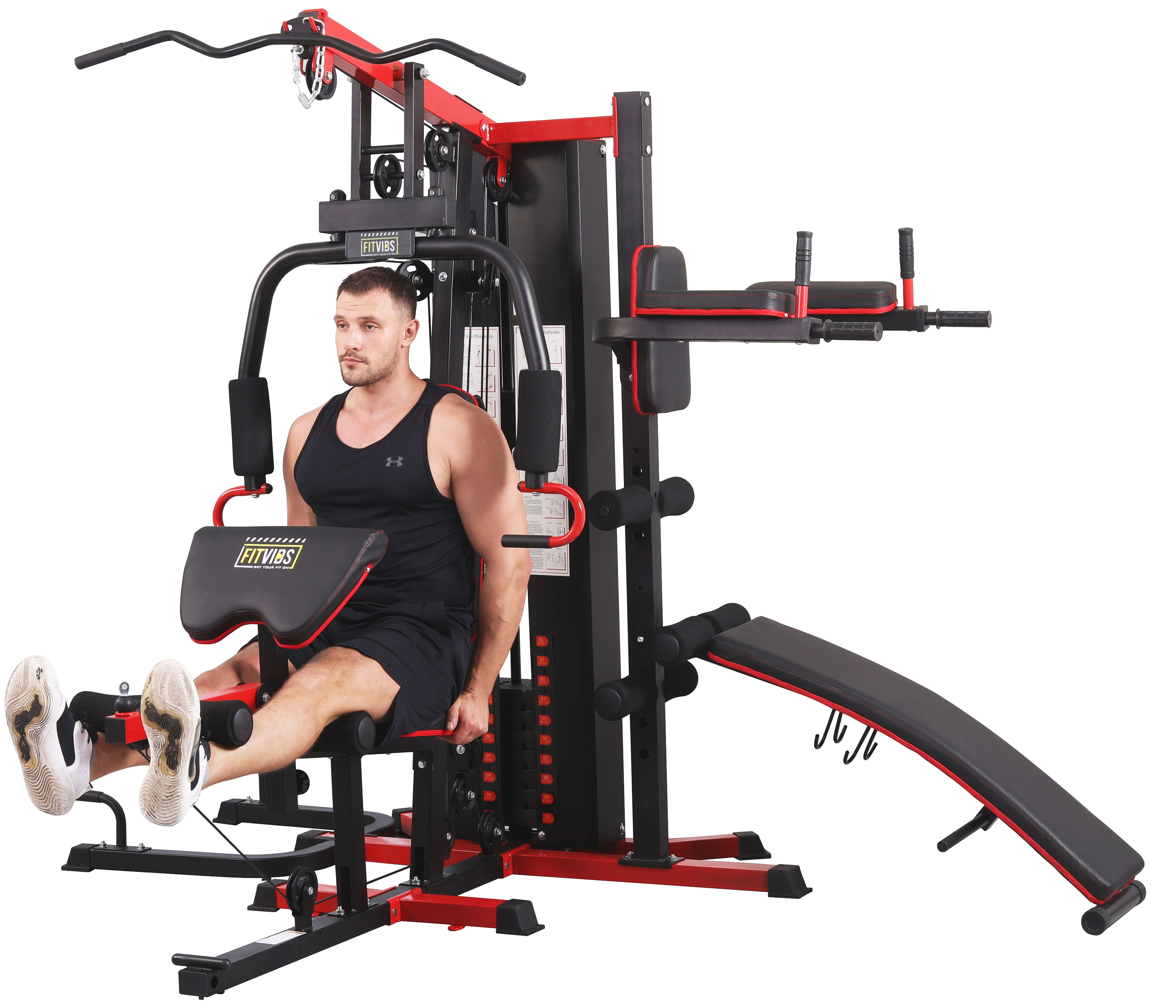 Fitvids LX900 Home Gym System Workout Station with 330 Lbs of Resistance, 122.5 Lbs Weight Stack, Three Station, Comes with Installation Instruction Video, Ships in 7 Boxes - image 5 of 13