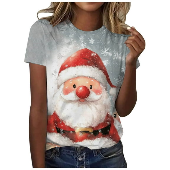 Kedxroy Christmas Shirts for Women Plaid Christmas Trees Shirt Xmas Holiday Tee Tops(Grey,M)