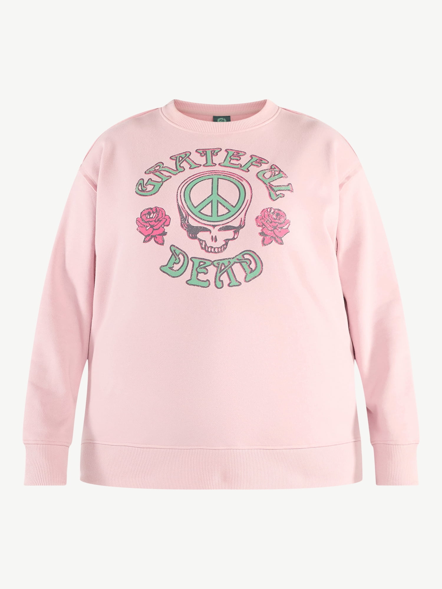 Terra & Sky Women's Plus Size Grateful Dead Peace Roses Graphic Sweatshirt with Long Sleeves, Sizes 0X-4X