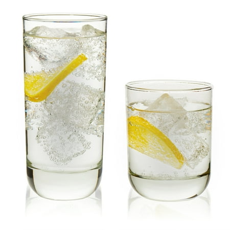 Clear Green Recycled Glass - Libbey Polaris 16-Piece Tumbler and Rocks Glass Set, Clear