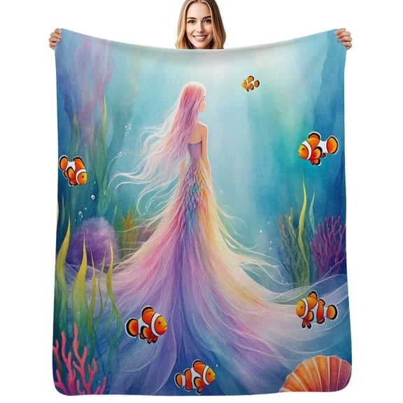 Mermaid Princess Under the Sea Flannel Blanket Warm Soft Bedding Throws Winter Camping Chair Sofa Bed