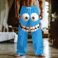 thumbnail image 1 of Ceisia Men's Fun Cartoon Print Loose Casual Pants with Elastic Drawstring Waist Blue M Gifts, 1 of 3