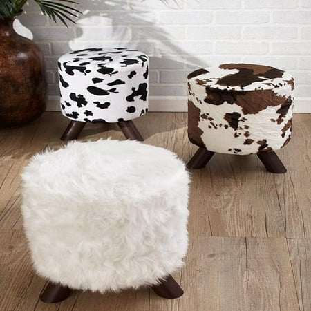 Cow Decor - Taokaenoi Roilarn Animal Chair Print Ottomans Foot Stool Cowhide White Faux Fur Western Lodge Home