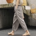 thumbnail image 2 of Womens Linen High Waist Pants with Pocket Casual Trendy Printed Versatile Baggy Sweatpants Comfy Lightweight Loose Trousers, 2 of 5