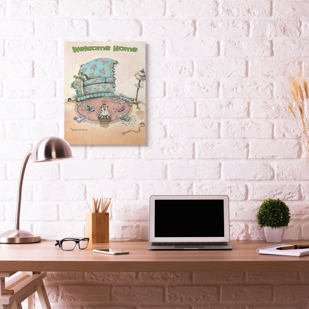 Welcome Home Funny Cartoon Pet Dog Design Oversized Stretched Canvas Wall Art by Gary Patterson