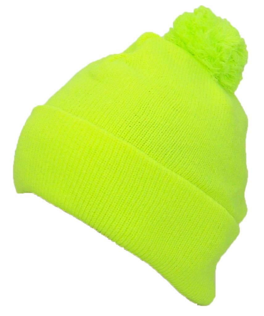 Bright Neon Cuffed Hat W/Large Pom Pom 