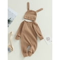 thumbnail image 3 of Bagilaanoe Newborn Baby Girl Boys Jumpsuit Long Sleeve Bodysuit + Hat 3M 6M 12M 18M Infant Zip Up Ribbed One Piece Romper, 3 of 8