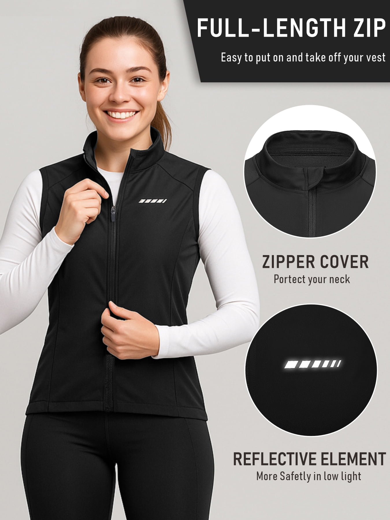 Leopatrix Women's Windproof Cycling Vest, Full-Zip Winter Sleeveless Bike Jacket with Zip Pockets for cycling 
,running,hiking