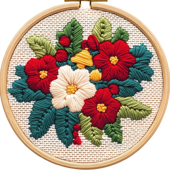 DIY Punch Needle kits Christmas Flowers and Jingle Bells Easy for Beginners Punch Needle Yarn Starter Embroidery Set for Craft lovers with Hoop for Home Decor 20x20cm(3)