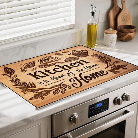 Heat-Resistant Glass Stove Top Cover with Anti-Slip Rubber Coating – Electric Stove Protector, Scratch-Resistant, Counter Space Decor Mat (kitchen, 28.5"L x 20.5"W)