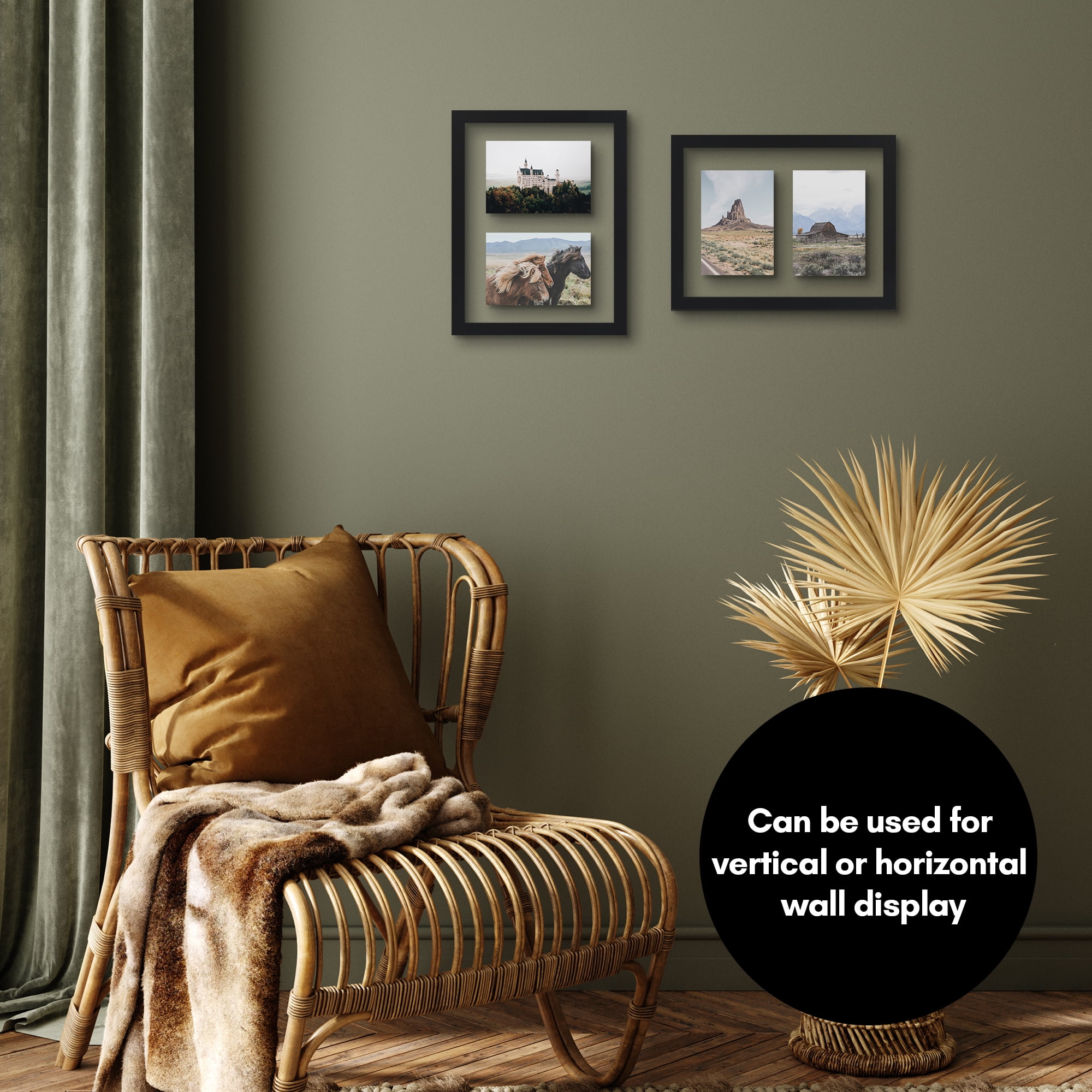 Americanflat 4x6 Double Picture Frame with Shatter-Resistant Glass Fits 2 use as One 9x12 Poster Frame - Black