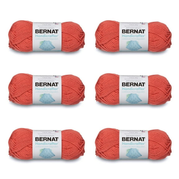 Bernat Handicrafter Cotton Tangerine Yarn - 6 Pack of 50g/1.75oz - Cotton - 4 Medium (Worsted) - 80 Yards - Knitting/Crochet