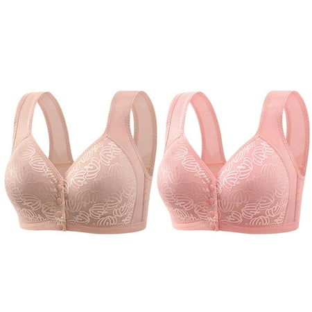 Weikingp Bras for Women  2 Bras for Older Women Front Closure Bras Bra No Underwire Plus Size Front Button Bra Everyday Bra Bralettes for Women Plus Size Lingerie Clearance Hot Pink D