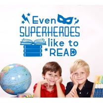 School Wall Quotes Superheroes Like To Read Library Decals Wall Art Stickersfor School 23x17-Inch Traffic Blue