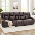 thumbnail image 2 of YODOLLA Reclining Sofa with 2 Console&Bluetooth Speakers, Manual RV Recliner Couch with USB Ports&4 Cup Holders, 2 Side Pockets Recliners on Clearance Home Theater Seating, Fuax Leather, Brown, 2 of 6