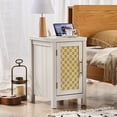 thumbnail image 5 of Boho Nightstand with Charging Station, End Table with Rattan Decorated Door and Adjustable Shelf, Bedside Storage Cabinet for Bedroom, Living Room, 5 of 10