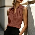thumbnail image 6 of Miluxas Women's Sleeveless Button Down Blouse Collared Pleated Front Loose Tunic Shirts Work office Casual Tank Tops Lightweight Summer Outfit Brown, 6 of 9