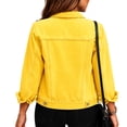 thumbnail image 3 of 3/4 Sleeve Denim Shirt for Women Lapel Collar Button Down Blouse with Chest Pocket Vintage Washed Slim Daily Casual Shackets Yellow S, 3 of 5