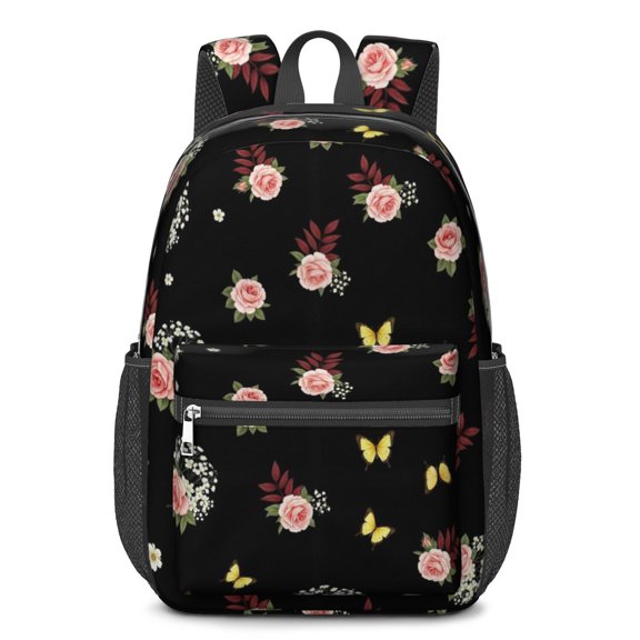 Pioneer Flower Floral Print Pattern 17" School Backpacks for Teens,Waterproof Oxford Fabric,S-Shape Padded Straps for School,Travel,Hiking,Camping