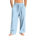 thumbnail image 2 of Dresfit Men's Linen Pants Wide Leg Lounge Pants Summer 2026 Drawstring Big and Tall Pant with Back Pockets Elastic Waist Loose Lightweight Vacation Loungewear Light Blue XL, 2 of 8