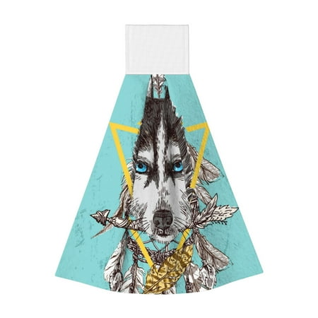 

Disketp Husky With Dreamcatcher Hanging Kitchen Towel Tie Towels Tea Bar Dish Cloths Dry Towel for Laundry Room Decor (18*14in)