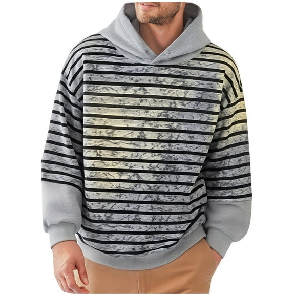 Chiccall Men's Fleece Hoodies Oversized Thickened Striped Gradient Stylish Hooded Sweatshirts