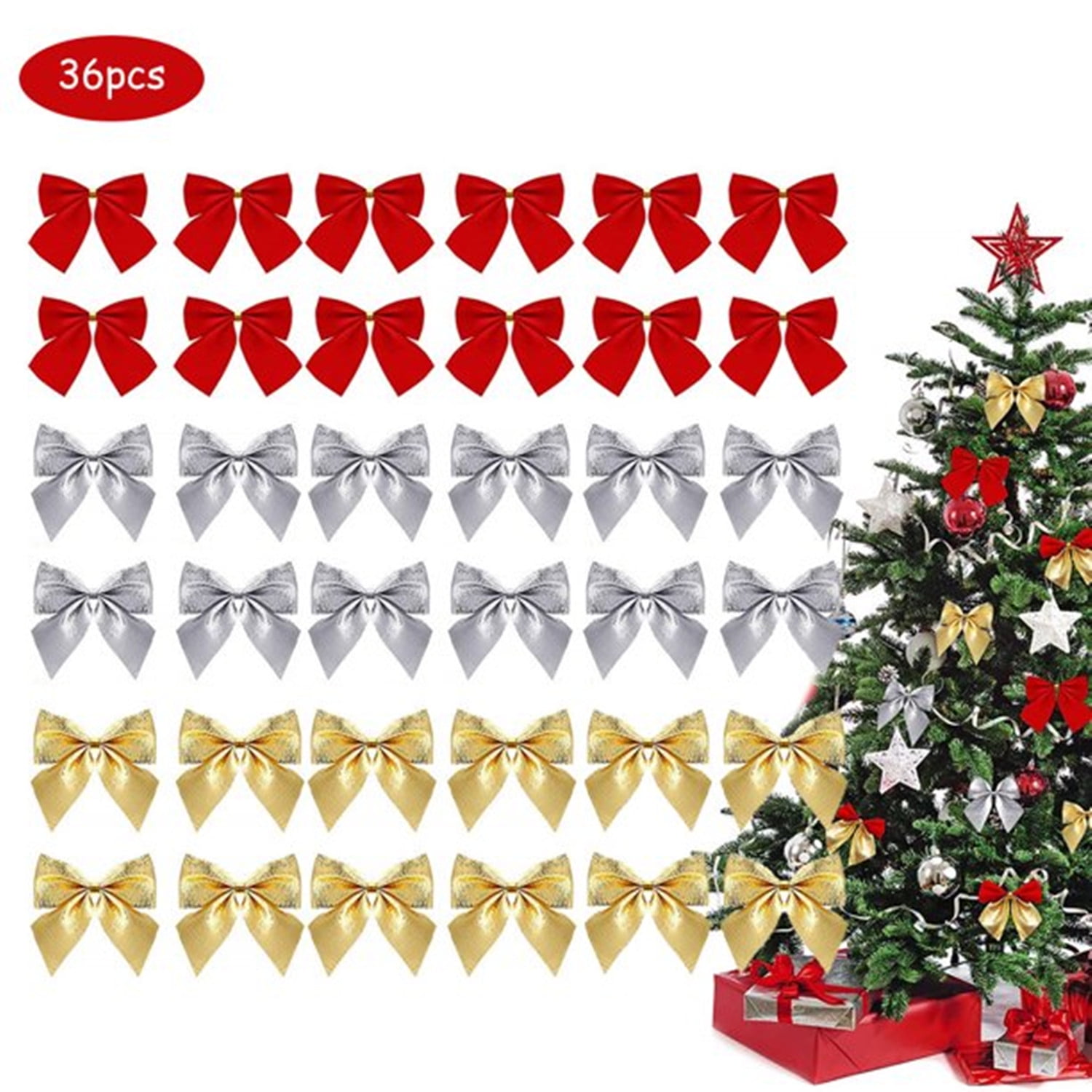 12 X Glitter Mini Christmas Tree Bow Decoration Bauble XMAS Party Bows Ornament 