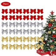 Essential Christmas Tree Ribbon Bows Bowknots Christmas Ornament Decoration for Holiday, Christmas, Wedding Party Decoration (Red, Gold, Silver, Pack of 6 for 36 Pcs)