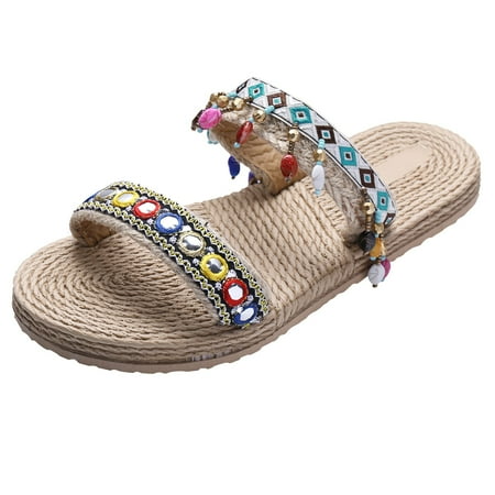 

nsendm Female Shoes Adult Slippers for Women Lingerie Slip On Flat Beach Open Toe Breathable Sandals Shoes Womens Robe and Slippers Gift Set White 6.5