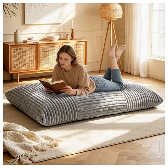 MIDOQIN 3 in 1 Bean Bag Chair for Adults, 6FT Convertible Large Corduroy Bean Bag Sofa Lounger Couch for Living Room or Bedroom, Light Gray