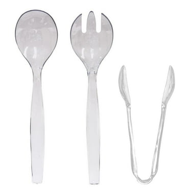 Nicole Fantini's Plastic Serving Utensils, Black Heavy Duty Disposable utensil | Set 10" Spoons 10" Forks 6" Tongs | 6 Each in One Set| 18 Pcs