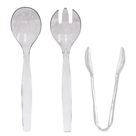 

VeZee s Plastic Serving Utensils Clear Heavy Duty Disposable utensil | Set 10 Spoons 10 Forks 6 Tongs | 3 Each in One Set| 54 Pcs