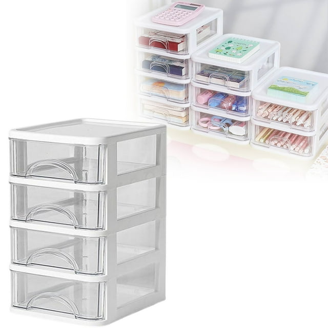 Ctnporpo Plastic Kitchen Pantry Stackable Storage Organizer Container Station with Drawers for Cabinet Countertop Holds Coffee Tea Sugar Packets Creamers Clear White Storage Shelves