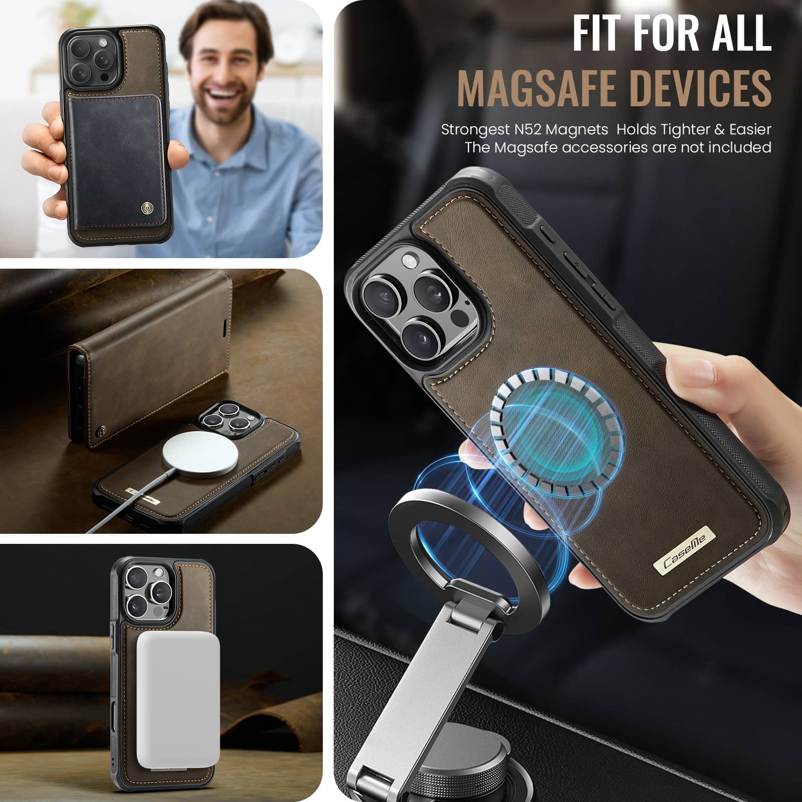 Magnetic 2 in 1 Magsafe Detachable Wallet Case for iPhone 16 Pro Max with Card Holder Women Men, Retro PU Leather【RFID Blocking】Kickstand Shockproof Cover