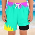 thumbnail image 2 of Glisme Boys Swim Trunks With Compression Liner Double Layer Swimwear For Kids With Ice Print Reusable Ruffle Beach Shorts Sun Protective Coastal Swim Shorts Cozy Mint Green Beachwear Size 2-3 Years, 2 of 4