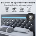 thumbnail image 3 of Queen Size Faux Leather LED Bed Frame with Adjustable Headboard Upholstered Platform Bed with Charging Station Diamond Button Tufted Style, Black, 3 of 9