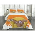 thumbnail image 3 of Ambesonne Sloth Quilted Bedspread Set 3 Pcs, Lazy Female on the Couch, King Size, Orange Yellow, 3 of 5