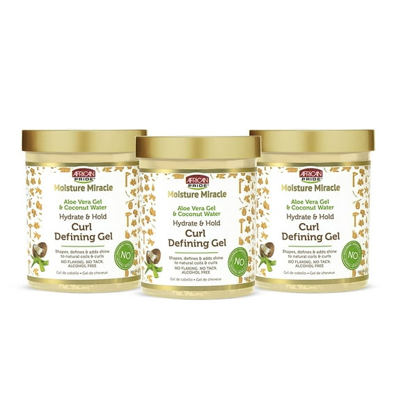 African Pride Moisture Miracle Hydrate & Hold Curl Defining Hair Gel (3 Pack), For Natural Coils & Curls, Hydrates & Controls Frizz, 18 oz