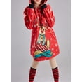 thumbnail image 3 of ELF Women Christmas Hoodies Dress Deer/Snowman Print Drawstring Hooded Long Sleeve Sweatshirts Dress Fall Mini Dress, 3 of 6